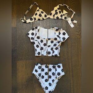 GIGI C White Floral Swimsuit Set